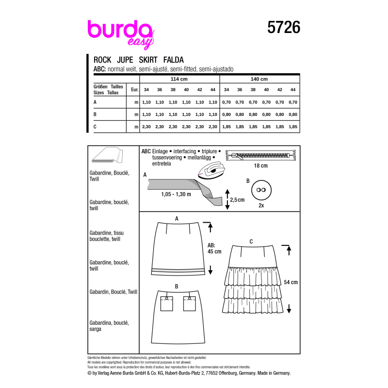 Patron Burda 5726 - Jupe