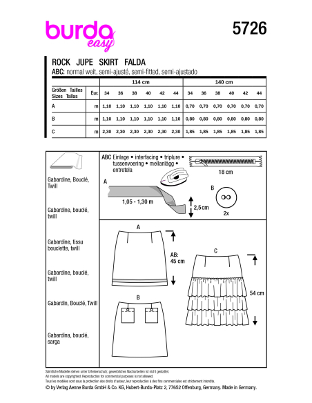 Patron Burda 5726 - Jupe