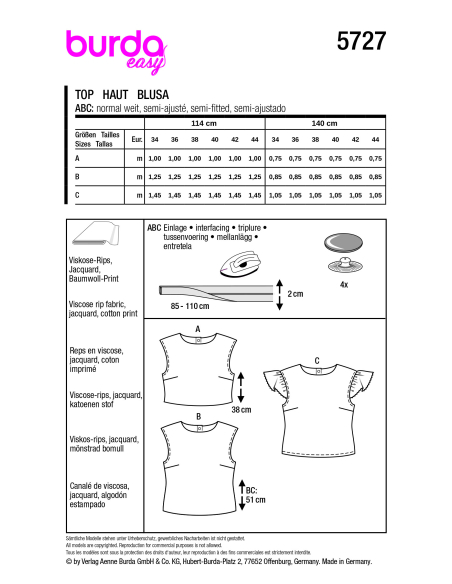 Patron Burda 5727 - Top ajusté à épaules tombantes