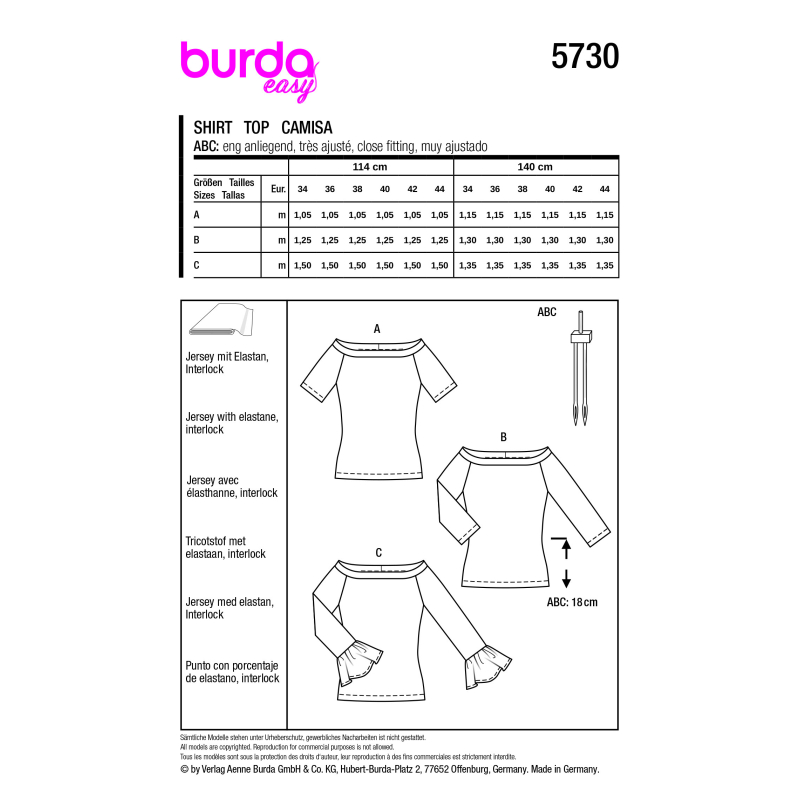 Patron Burda 5730 - Top féminin polyvalent