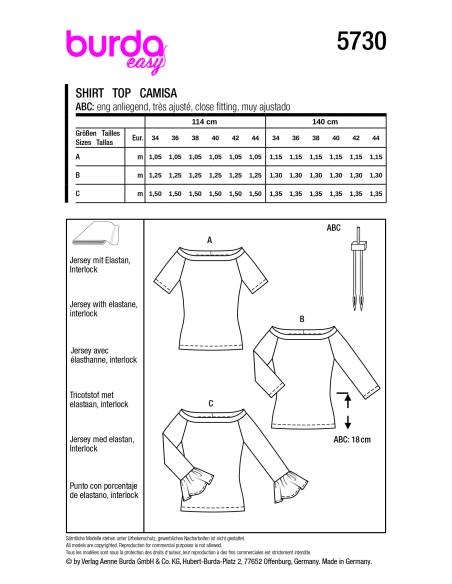 Patron Burda 5730 - Top féminin polyvalent