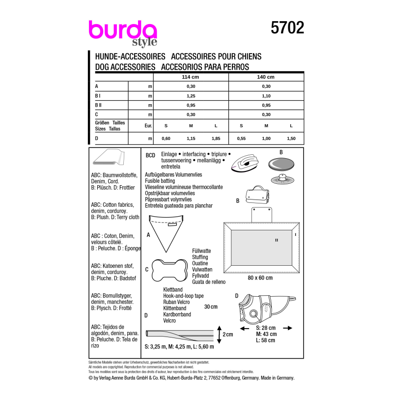 Patron Burda 5702 - Accessoires pour animaux de compagnie