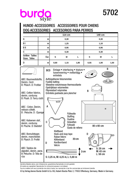 Patron Burda 5702 - Accessoires pour animaux de compagnie