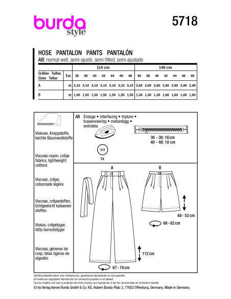 Patron Burda 5718 - Pantalon Marlene et Short stylé