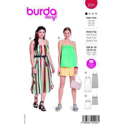 Patron Burda 5721 - Robe et top à encolure élastiquée