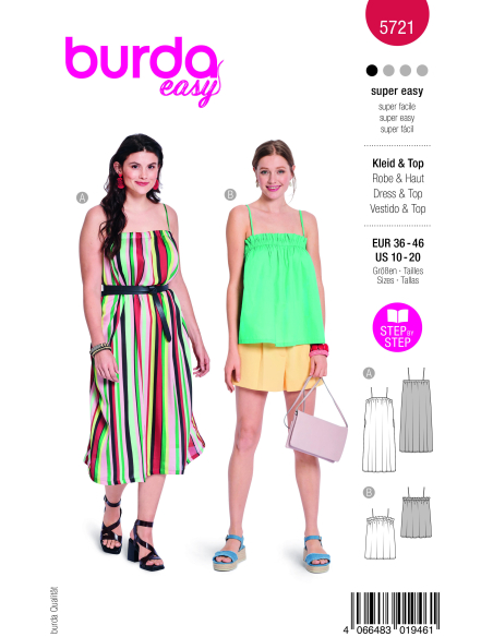 Patron Burda 5721 - Robe et top à encolure élastiquée