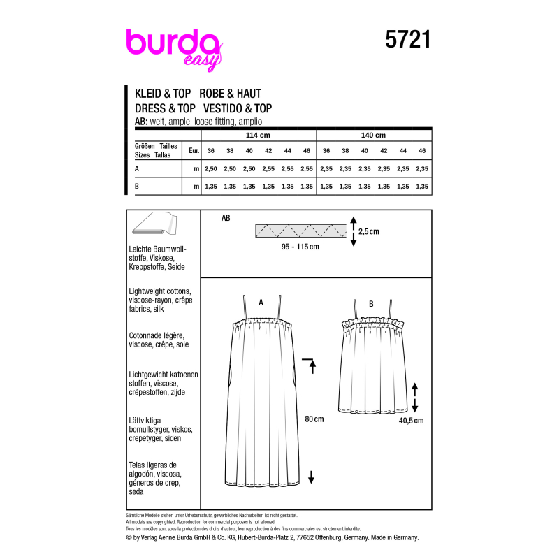 Patron Burda 5721 - Robe et top à encolure élastiquée