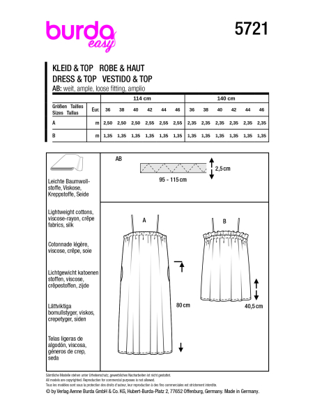 Patron Burda 5721 - Robe et top à encolure élastiquée