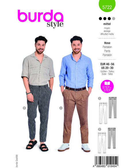 Patron Burda 5722 - Pantalon classique pour hommes