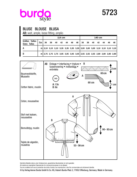 Patron Burda 5723 - Blouse à nouer au col ou en bas