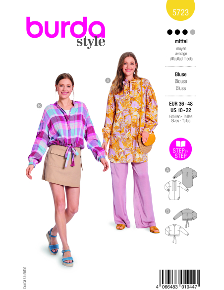 Patron Burda 5723 - Blouse à nouer au col ou en bas