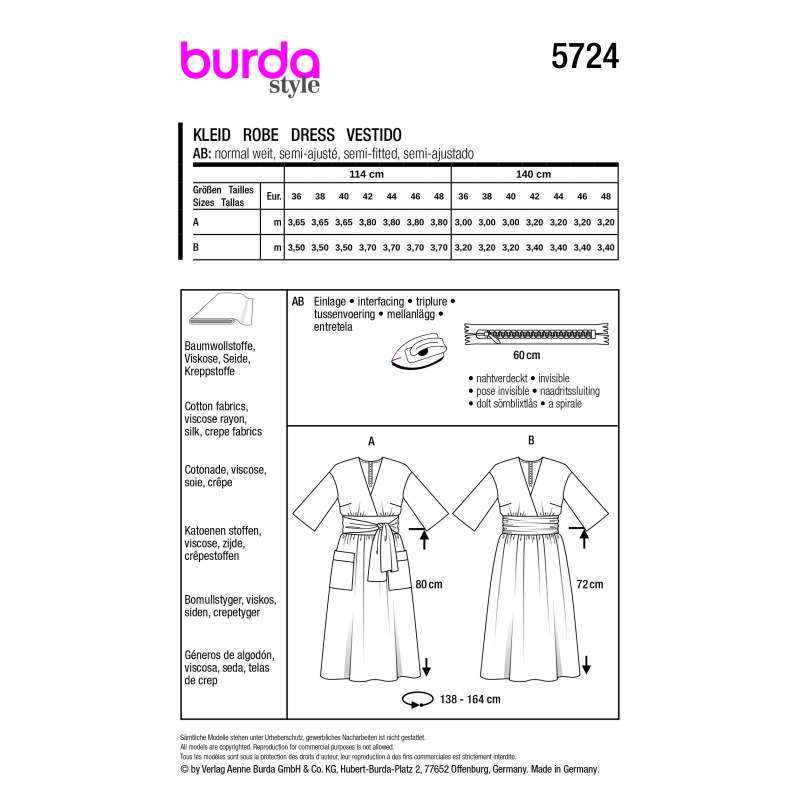 Patron Burda 5724 - Robe féminine polyvalente
