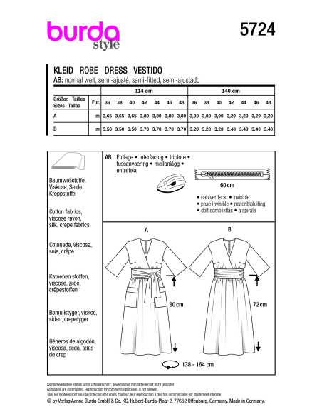 Patron Burda 5724 - Robe féminine polyvalente