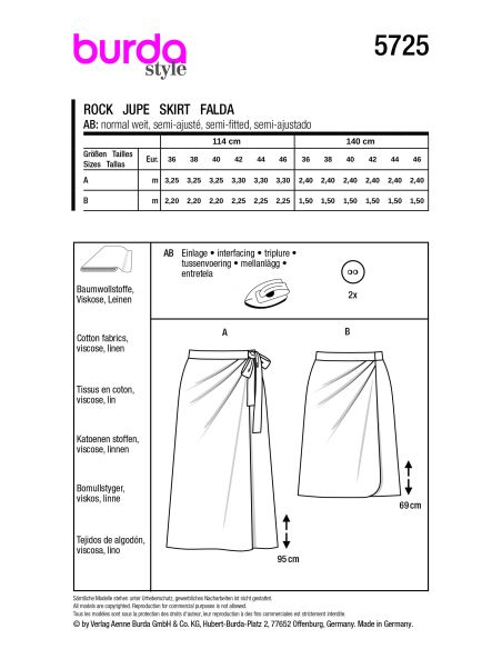 Patron Burda 5725 - Jupe féminine polyvalente