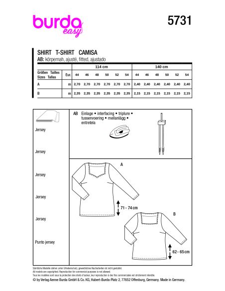Patron Burda 5731 - T-shirt féminin polyvalent