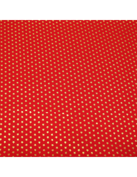 Popeline 100% coton - Étoile dorée fond rouge
