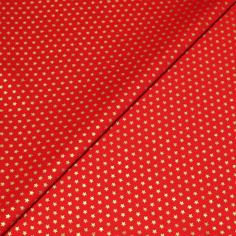 Popeline 100% coton - Étoile dorée fond rouge