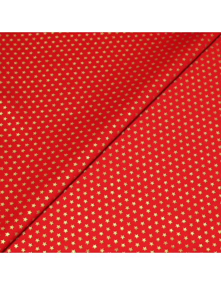 Popeline 100% coton - Étoile dorée fond rouge