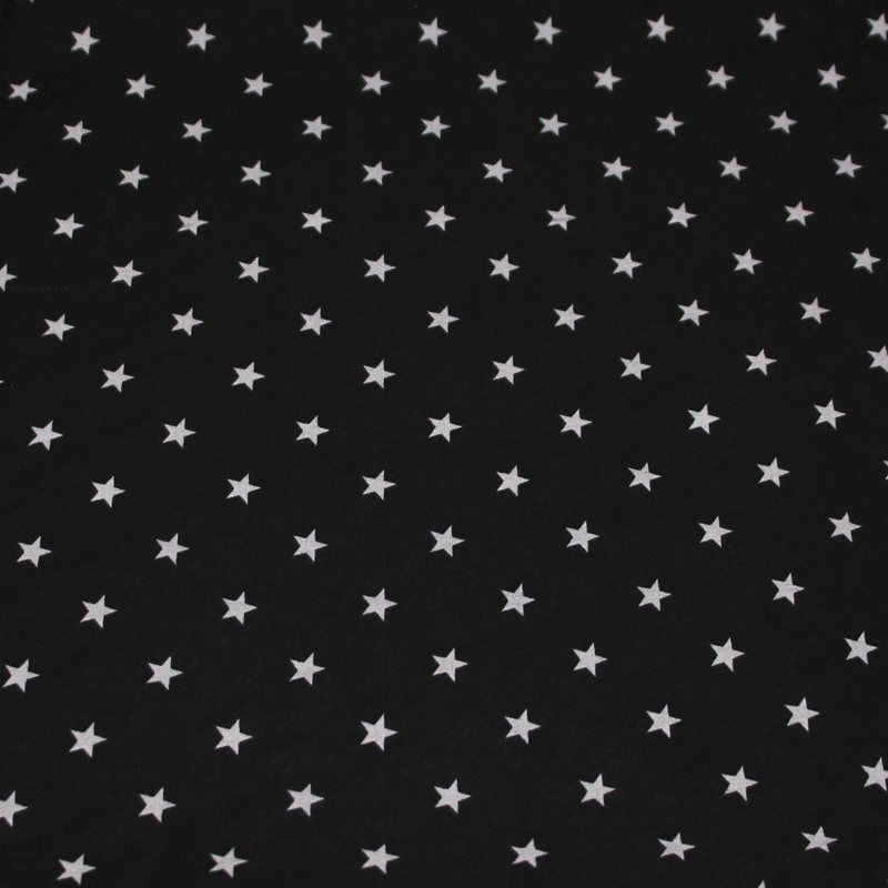 Popeline 100% coton - Étoile grise fond noir