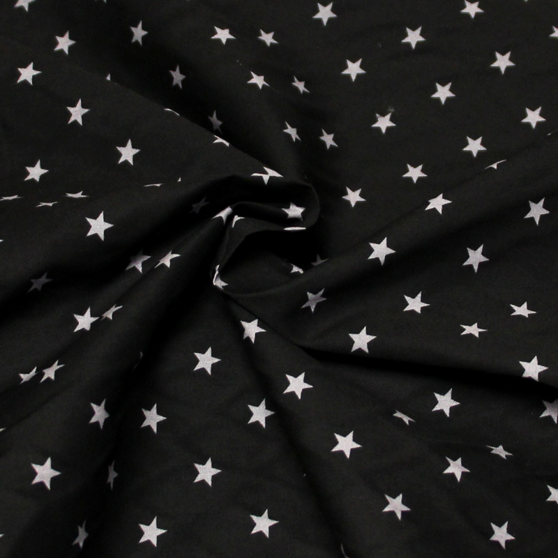 Popeline 100% coton - Étoile grise fond noir