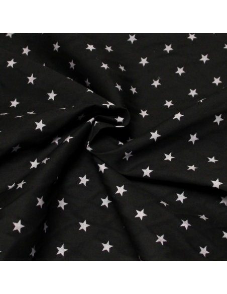 Popeline 100% coton - Étoile grise fond noir