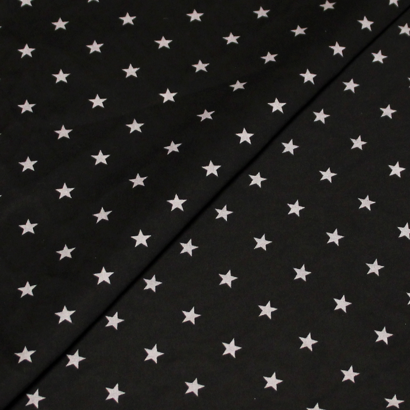 Popeline 100% coton - Étoile grise fond noir