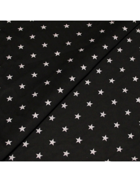 Popeline 100% coton - Étoile grise fond noir