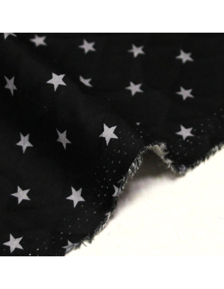 Popeline 100% coton - Étoile grise fond noir