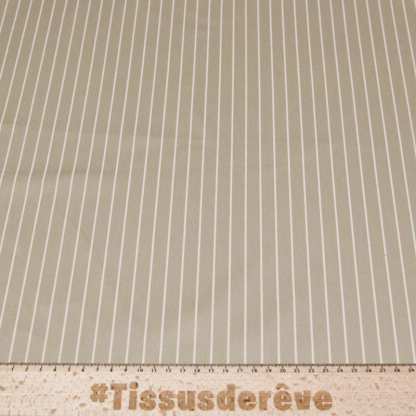 Gabardine sergé croisé coton & élasthanne - Rayures blanches fond beige 2