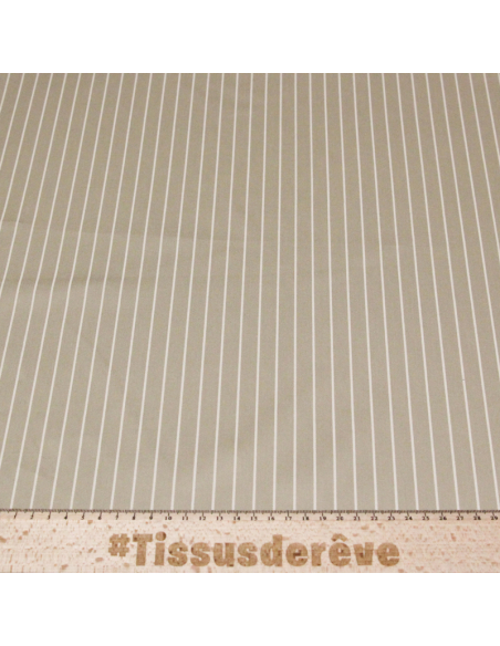 Gabardine sergé croisé coton & élasthanne - Rayures blanches fond beige