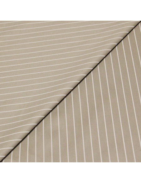 Gabardine sergé croisé coton & élasthanne - Rayures blanches fond beige