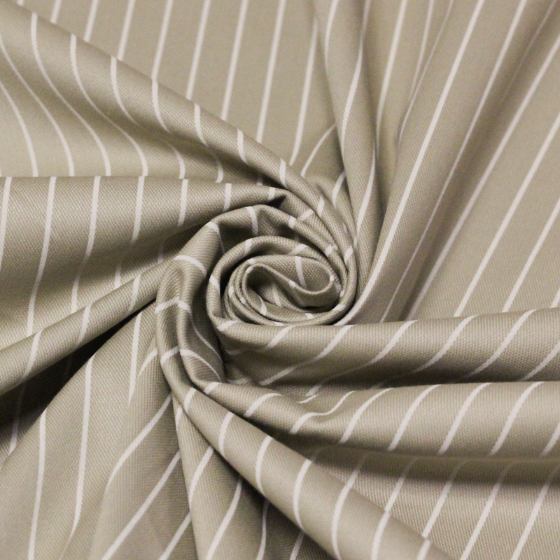 Gabardine sergé croisé coton & élasthanne - Rayures blanches fond beige