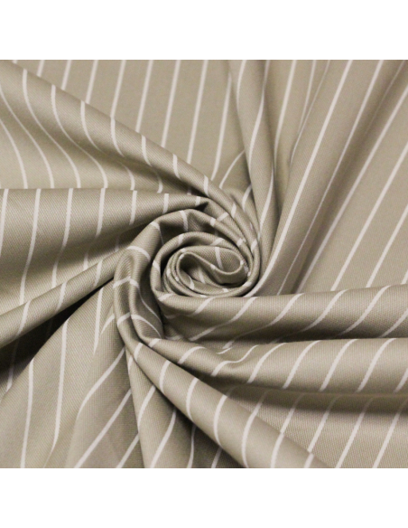 Gabardine sergé croisé coton & élasthanne - Rayures blanches fond beige