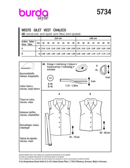 Patron Burda 5734 - Blouse façon gilet sans manches