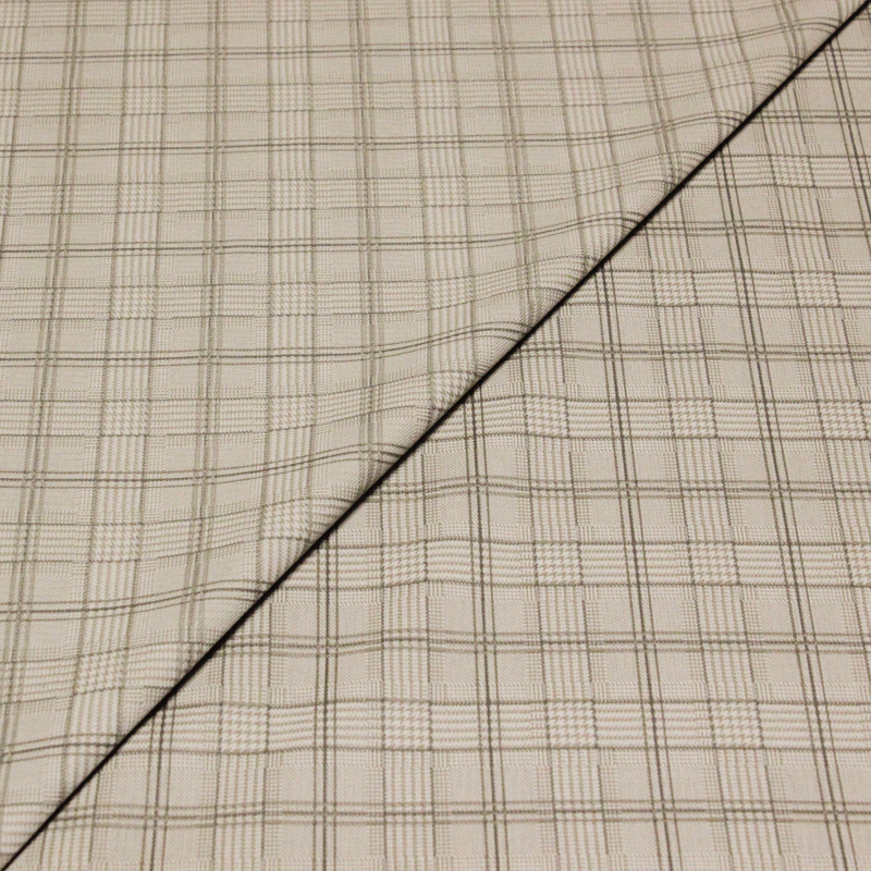 Gabardine sergé croisé coton & élasthanne - Prince-de-galles fond beige