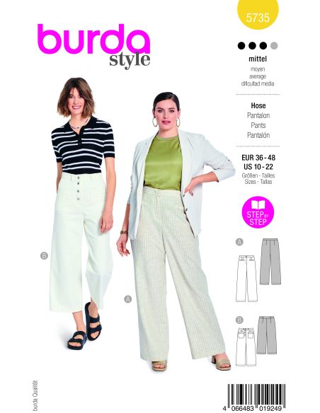 Patron Burda 5735 - Pantalon évasé en deux longueurs