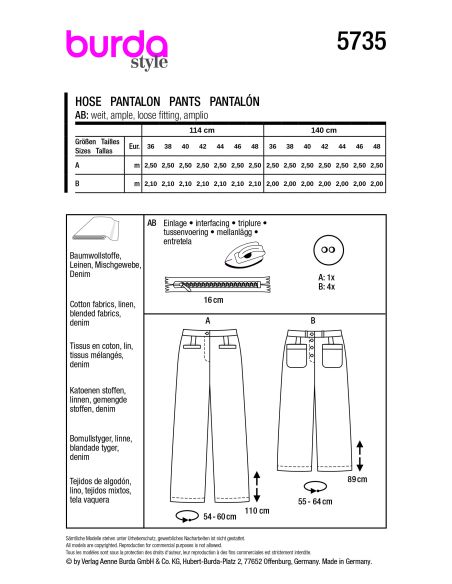 Patron Burda 5735 - Pantalon évasé en deux longueurs