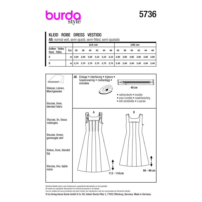Patron Burda 5736 - Robe élégante à manches courtes