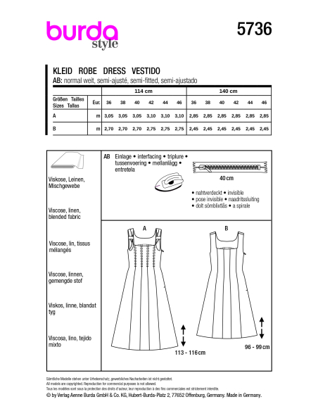 Patron Burda 5736 - Robe élégante à manches courtes