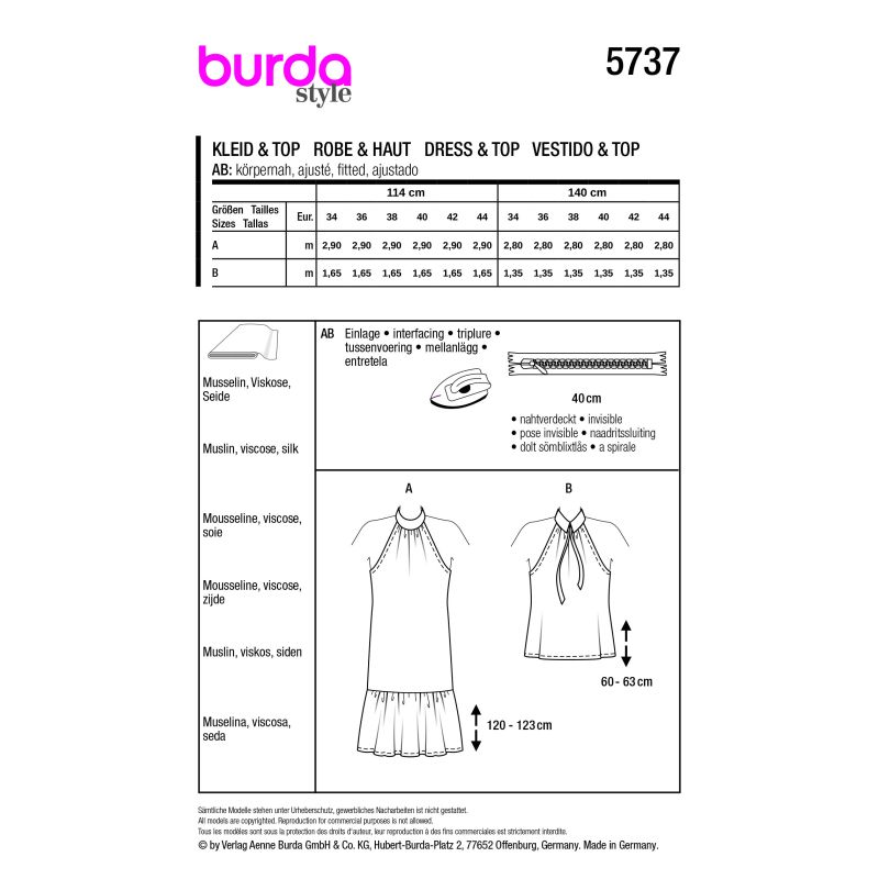 Patron Burda 5737 - Robe et haut à col licou avec volant XL