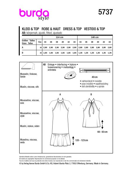 Patron Burda 5737 - Robe et haut à col licou avec volant XL
