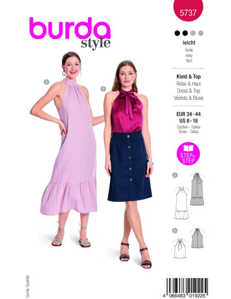 Patron Burda 5737 - Robe et haut à col licou avec volant XL