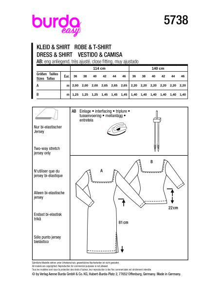 Patron Burda 5738 - Robe et t-shirt à large encolure