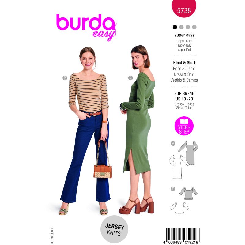 Patron Burda 5738 - Robe et t-shirt à large encolure