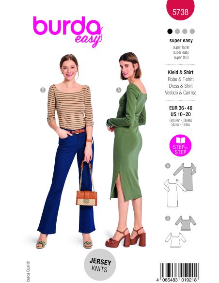 Patron Burda 5738 - Robe et t-shirt à large encolure