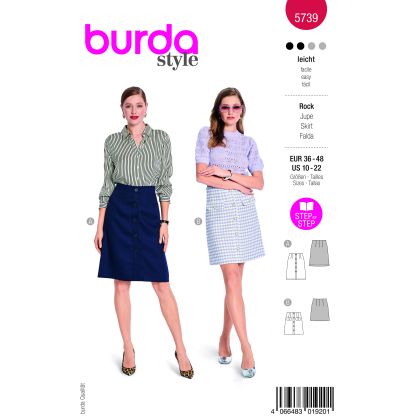 Patron Burda 5739 - Jupe évasée à patte de boutonnage