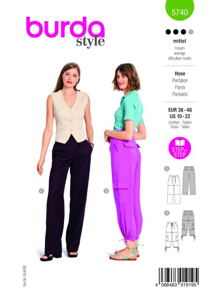 Patron Burda 5740 - Pantalon moderne avec cordon de serrage