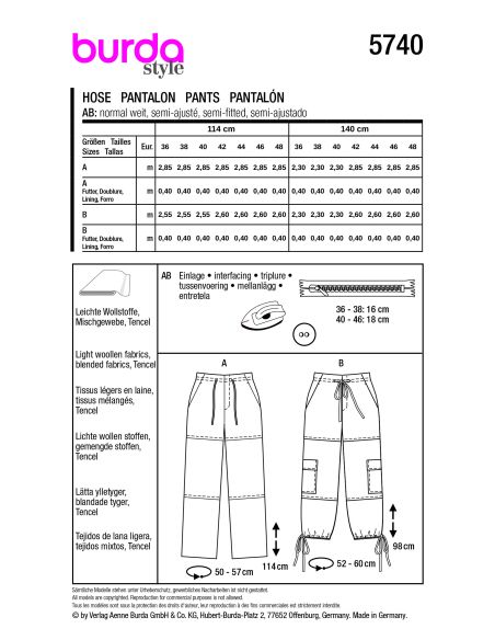 Patron Burda 5740 - Pantalon moderne avec cordon de serrage