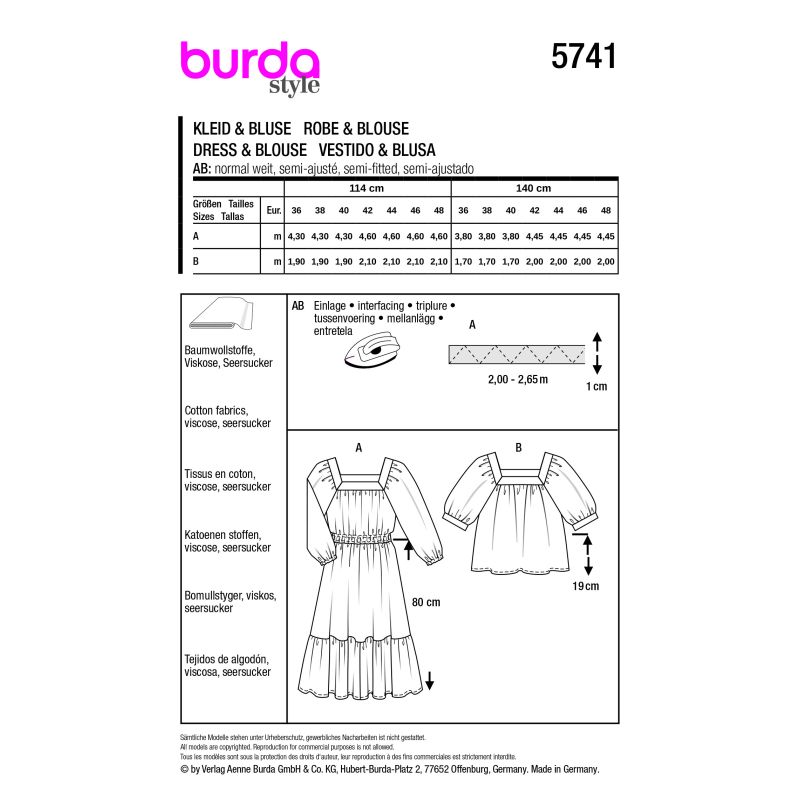 Patron Burda 5741 - Robe et blouse à manches raglan et volant