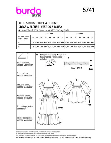 Patron Burda 5741 - Robe et blouse à manches raglan et volant